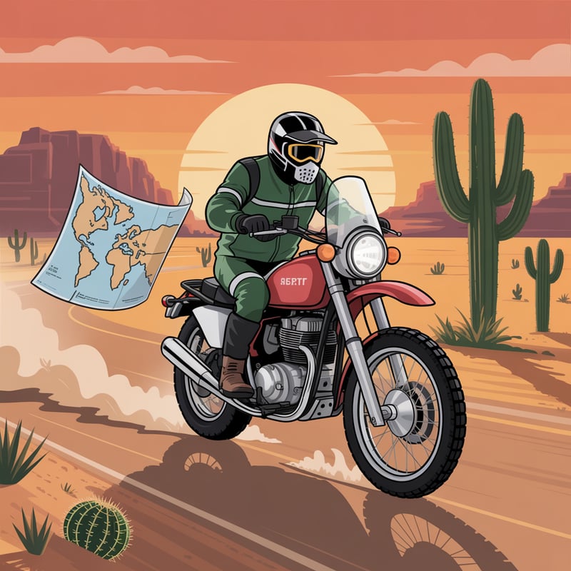 Dual-Sport Motorcycle in Desert Sunset