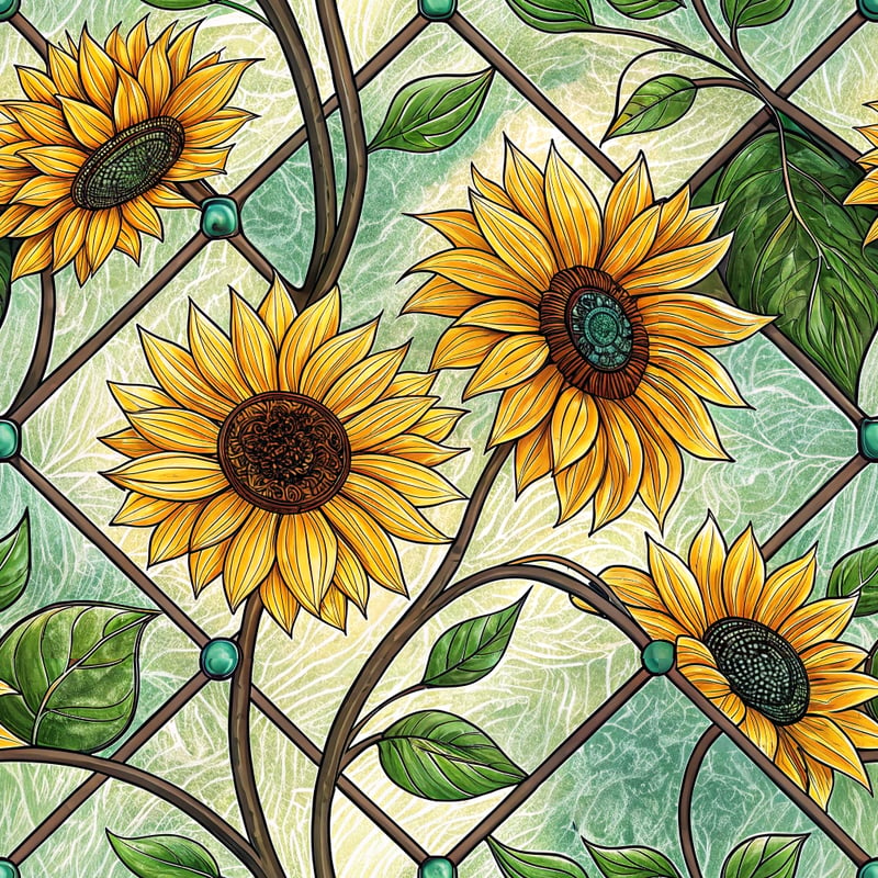 3D Stained Glass Sunflower Pattern