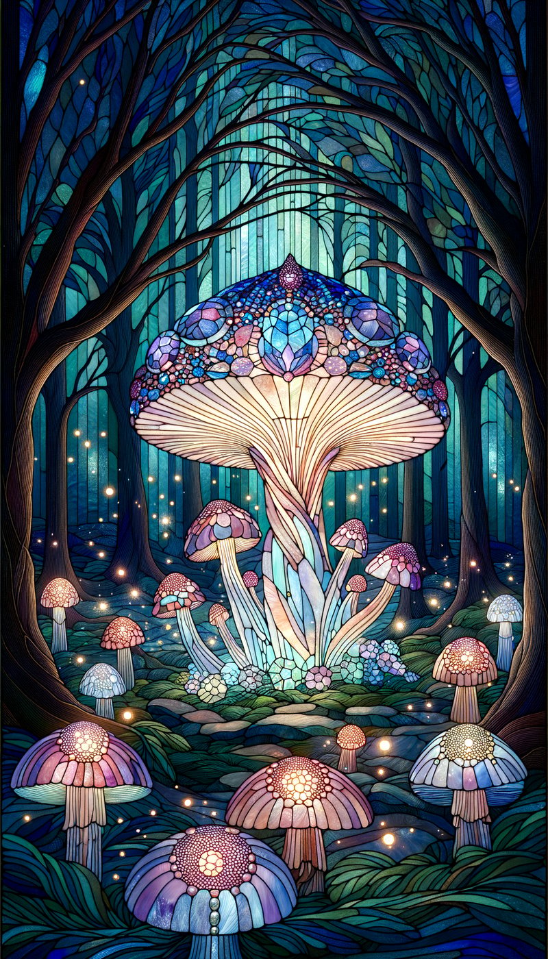 Stained Glass Magical Forest Mushrooms