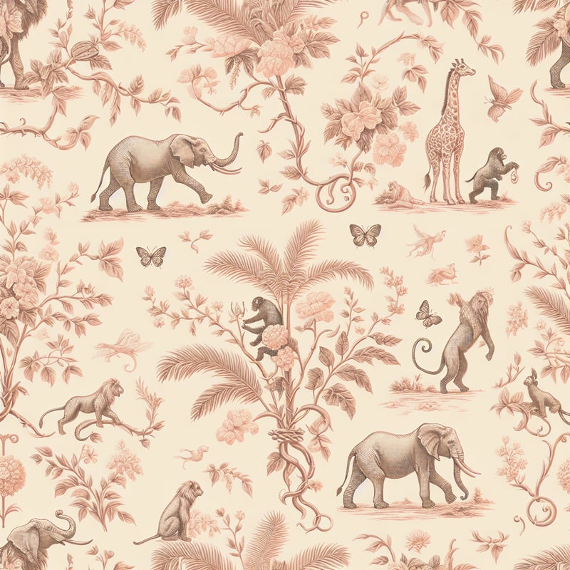 Vintage Blush-Rose Botanical Safari Pattern