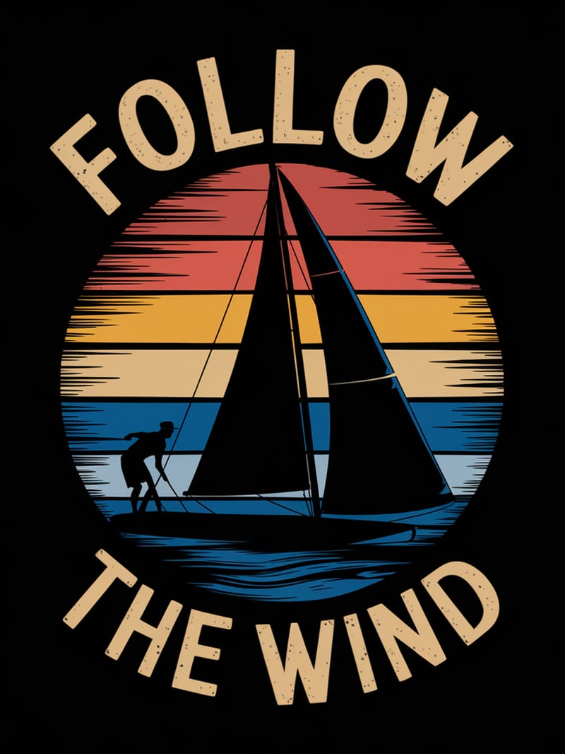 Vintage Sailor Sailboat Silhouette