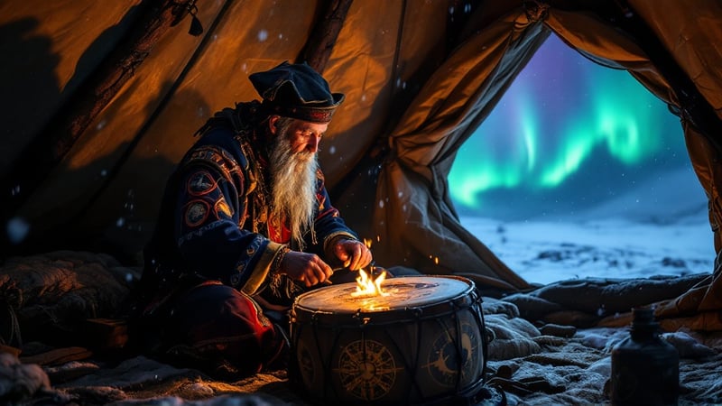 Sámi Shaman Drum Ceremony in Arctic Night