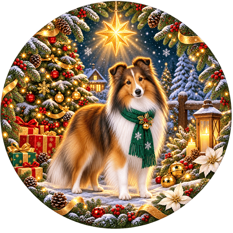Sable Shetland Sheepdog Holiday PNG
