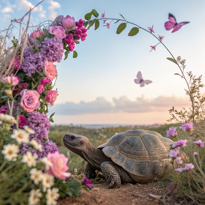 Turtle Framed by Floral Butterflies