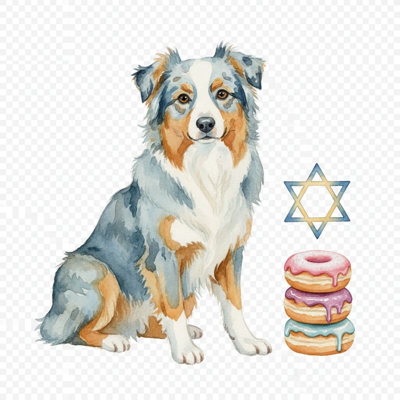 Watercolor Australian Shepherd with Donuts