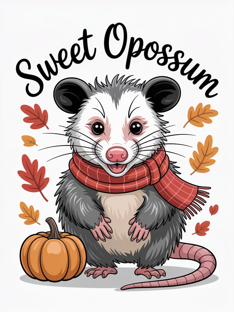 Quirky Opossum with Red Scarf
