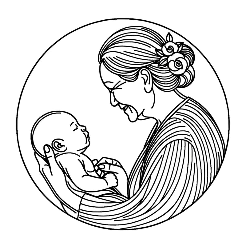Modern Line Art of Grandma and Baby