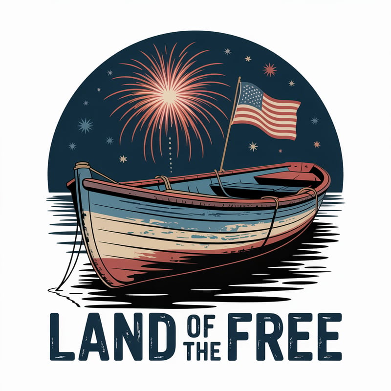 Vintage Rowboat with Fireworks