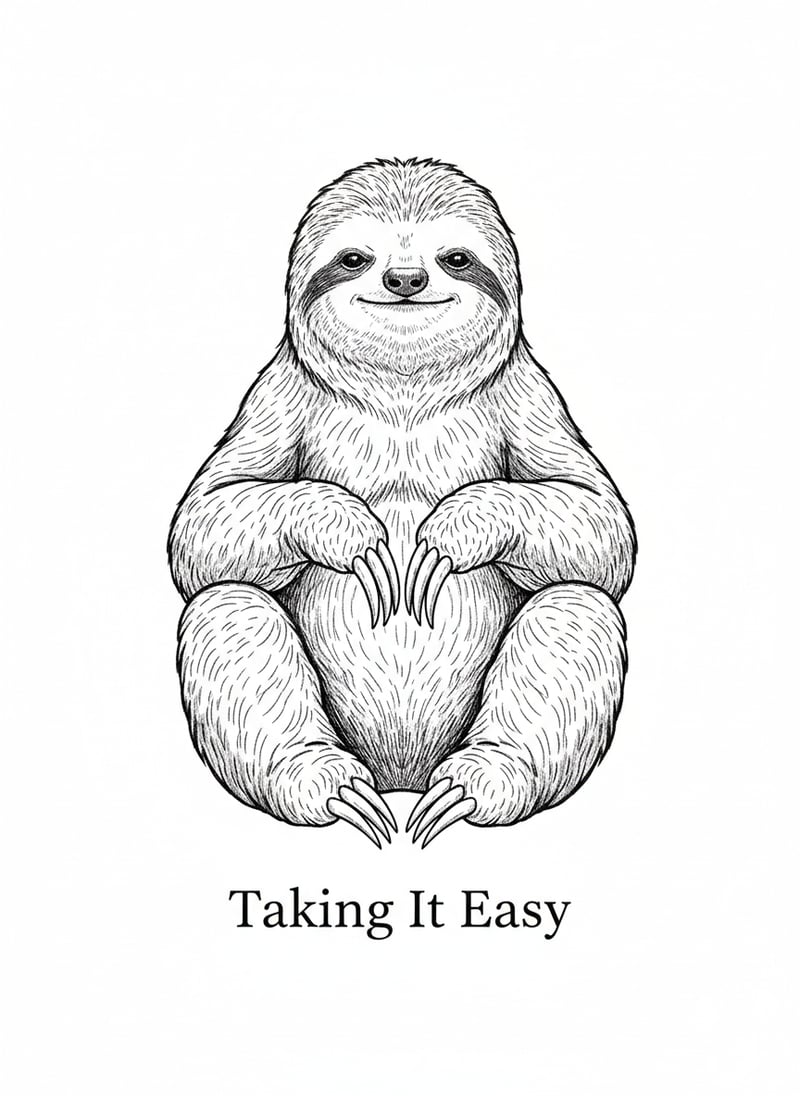 Relaxed Sloth Pen-and-Ink Drawing