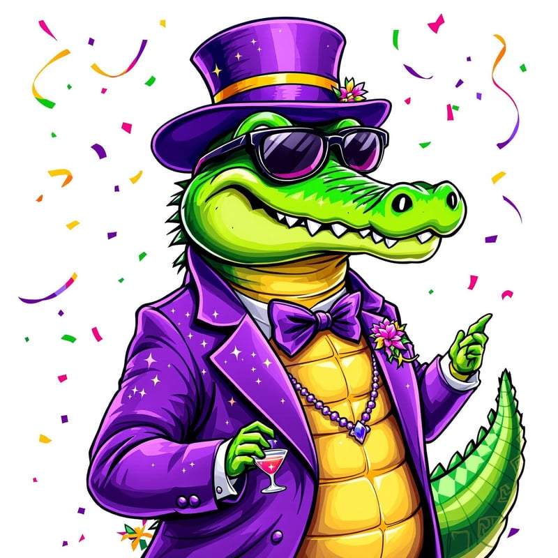 Festive Mardi Gras Alligator Illustration