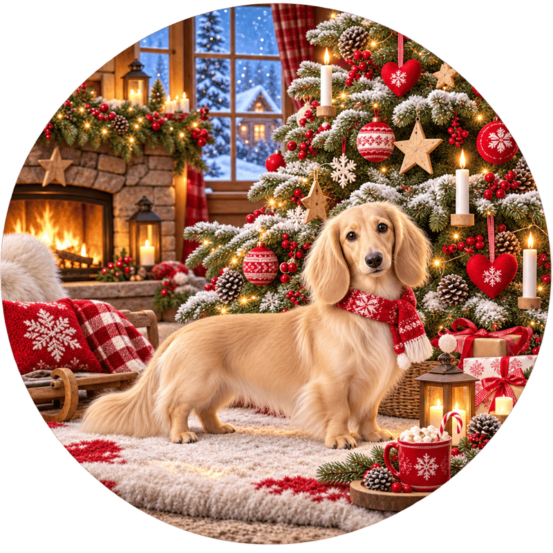 Cream Longhaired Dachshund Holiday Art