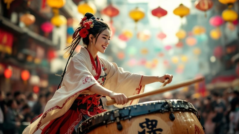 Japanese Taiko Drummer at Festival