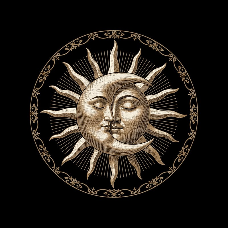 Sun and Moon Copperplate Engraving