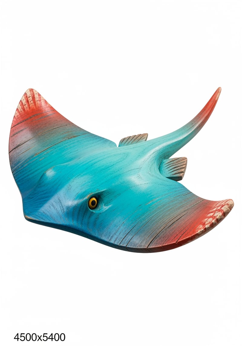 Wood-Carved Stingray Sculpture