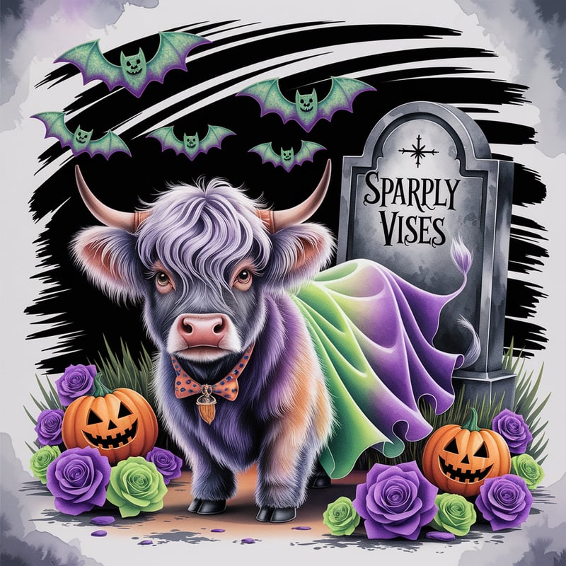 Cute Baby Highland Cow Halloween Art