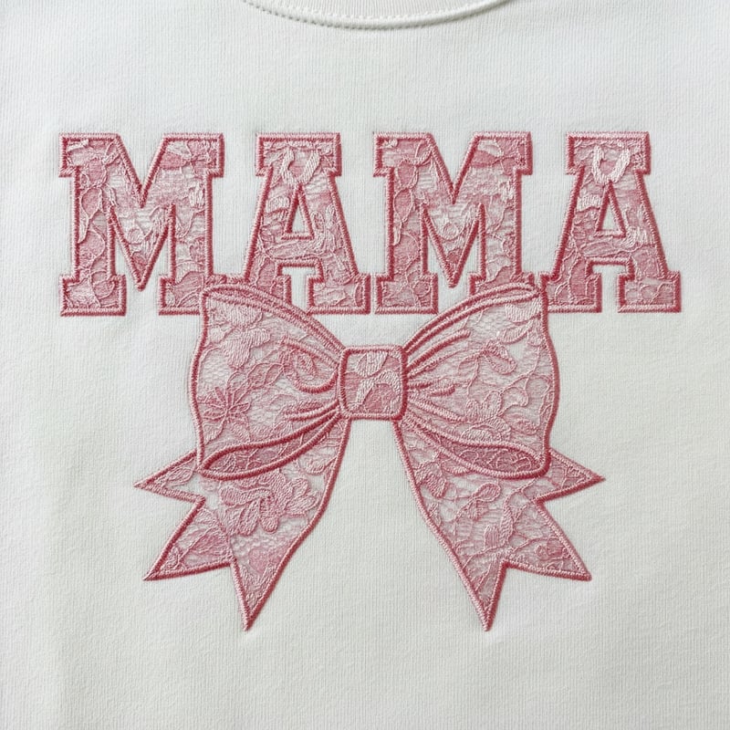 Embroidered MAMA Text with Lace Bow