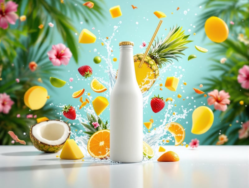 Tropical Product Shot with White Bottles