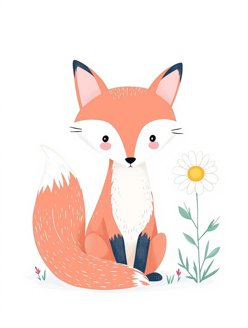 Fox and Daisy Vector Illustration