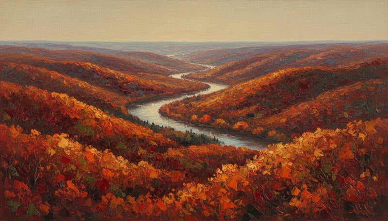 Autumn Valley Panoramic Oil Painting