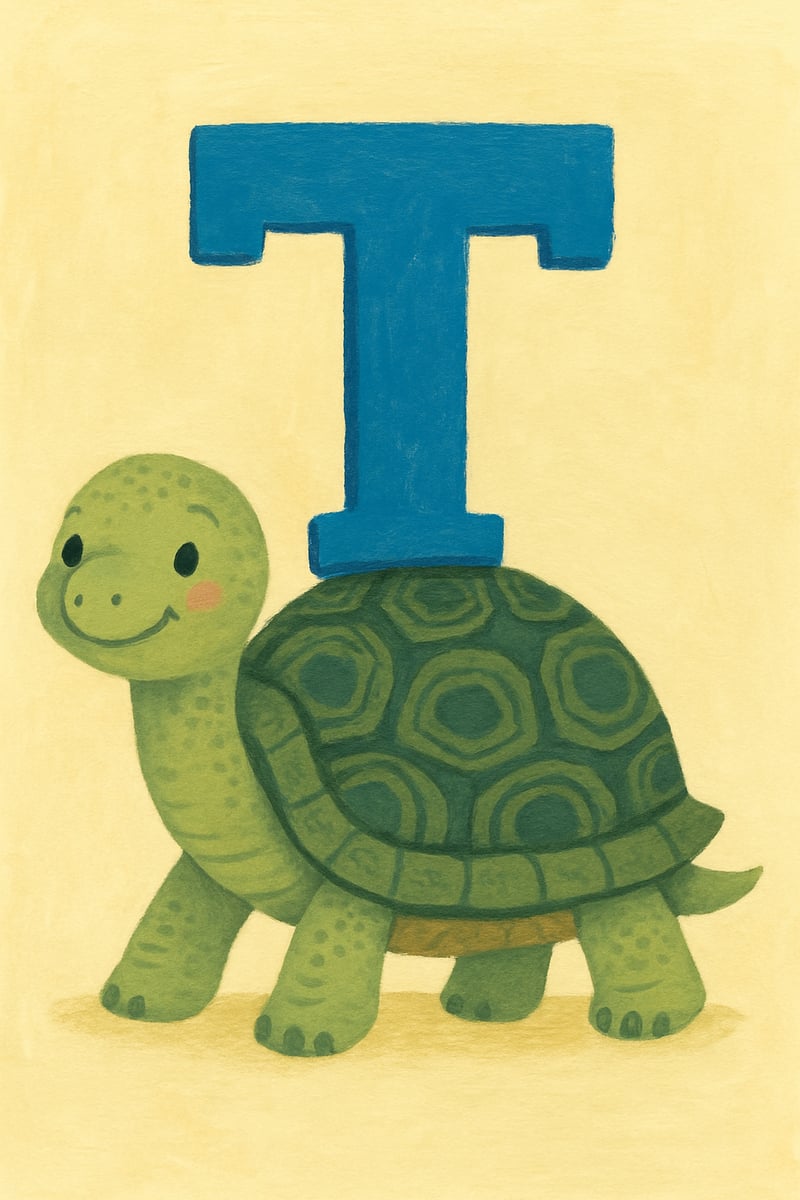 Friendly Turtle with Blue Letter T