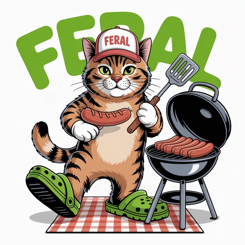 Chunky Tabby Cat with Crocs and Grill