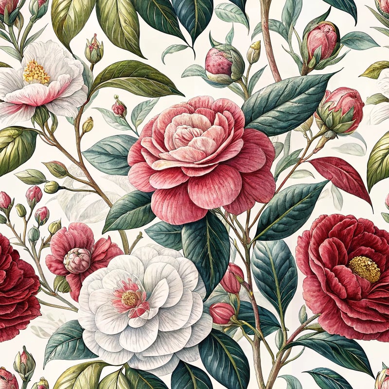 Vibrant Camellias Illustration