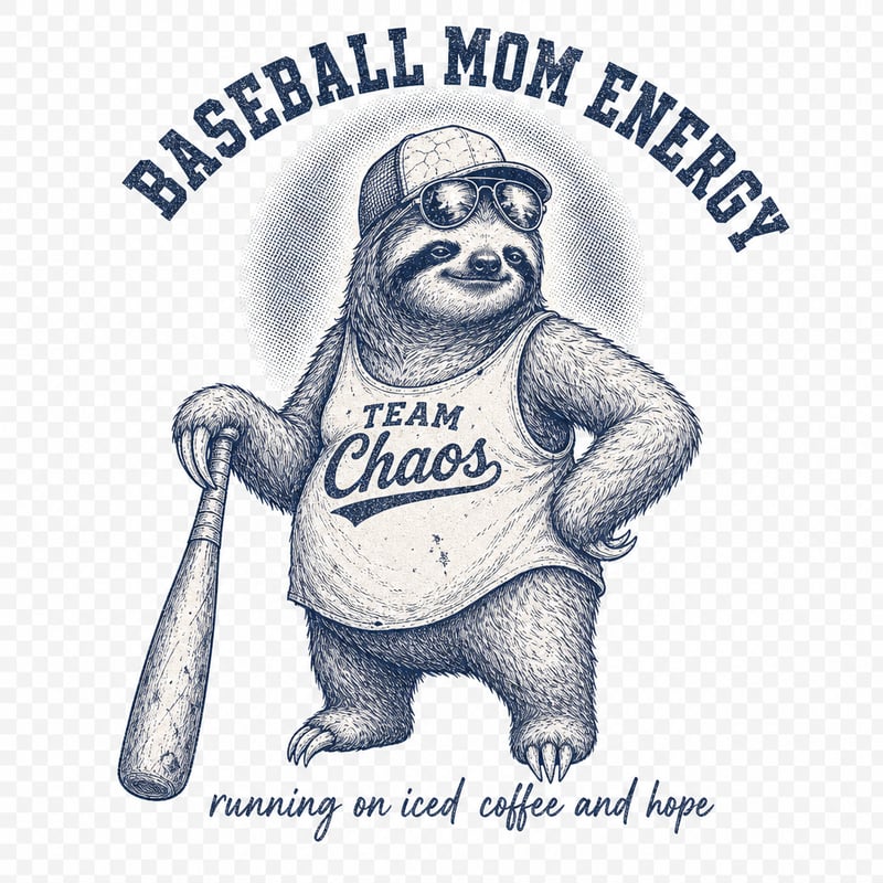 Vintage Sloth Baseball Mom Graphic