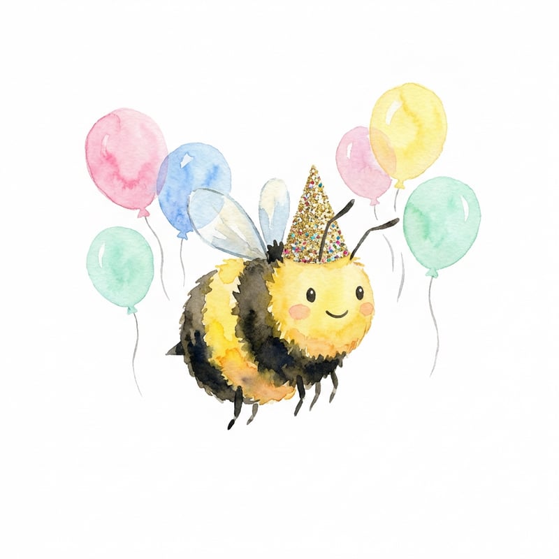 Watercolor Bumble Bee with Party Hat