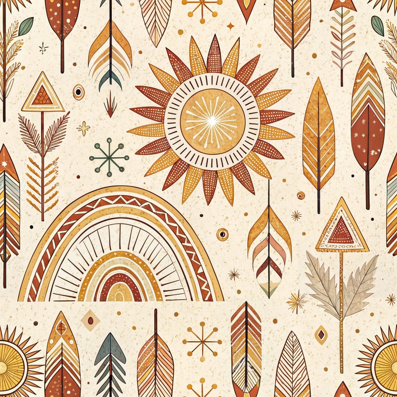 Bohemian Pattern with Sunbursts and Arrows