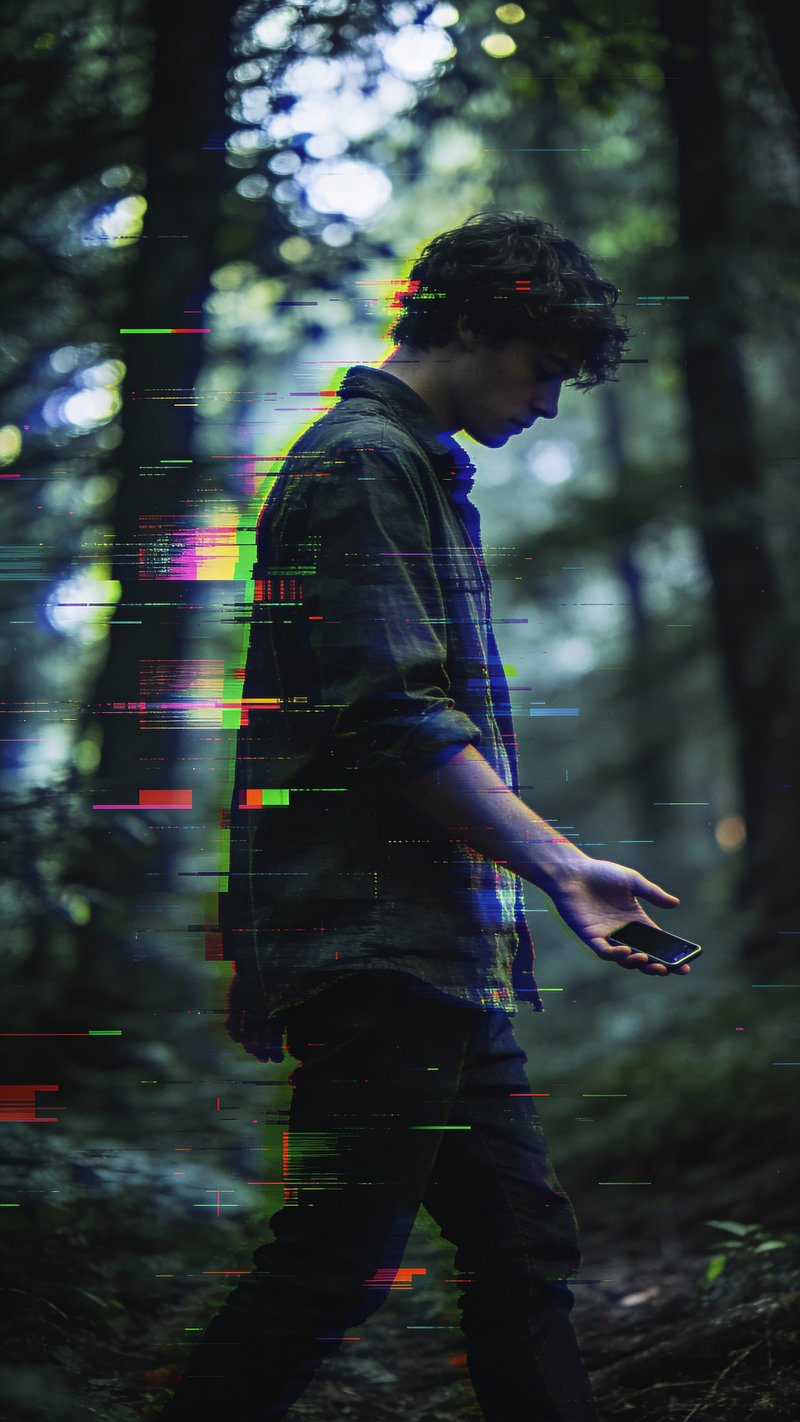 Glitch Effect in Forest Scene