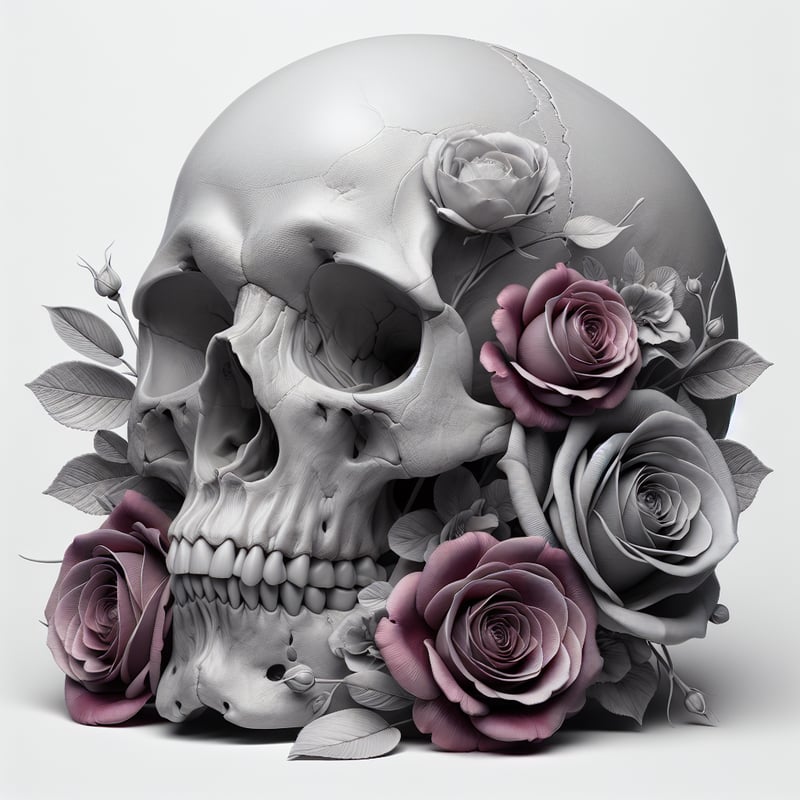 3D Skull with Pink and Magenta Roses