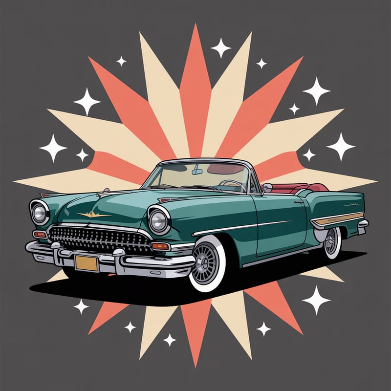1950s Teal Convertible with Retro Stars