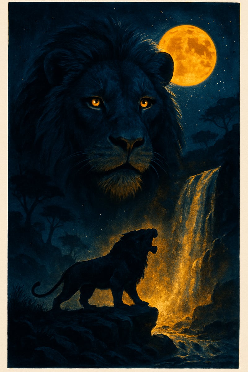 Majestic Lion in Prehistoric Night