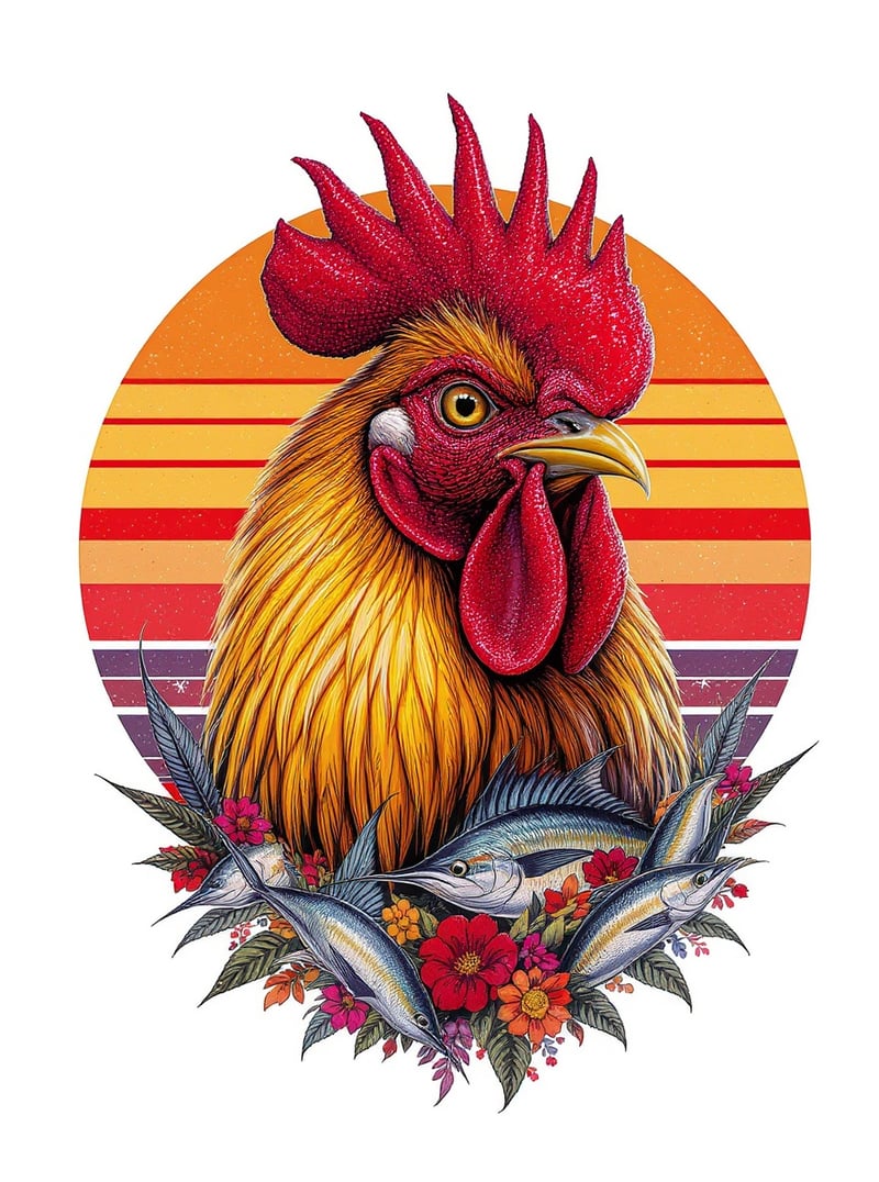 Rooster with 80s Key West Stripes