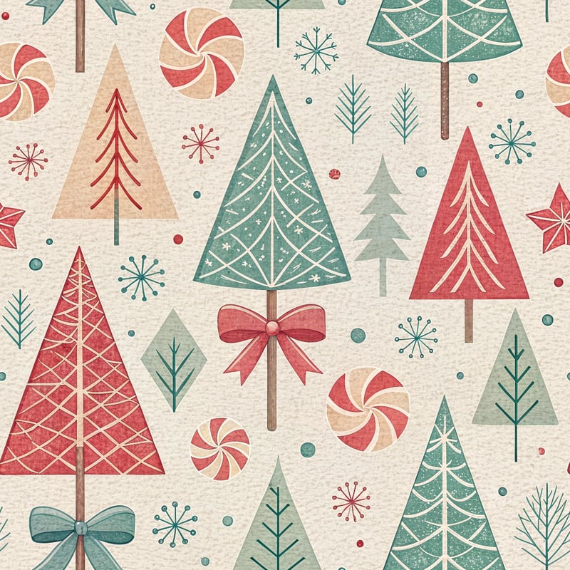 Modern Holiday Bow and Tree Pattern