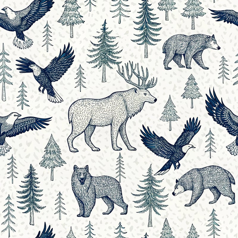 Wildlife Line Art Pattern