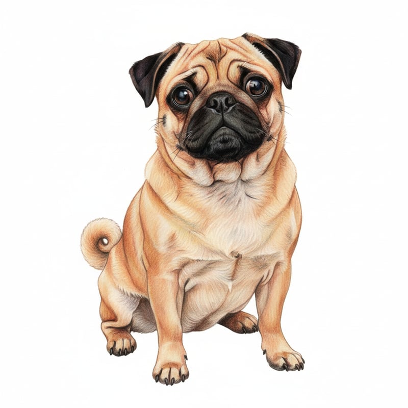 Realistic Apricot Fawn Pug Drawing
