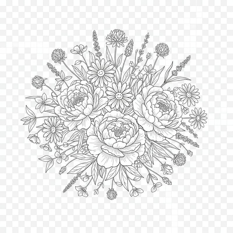 Detailed Botanical Line-Art Illustration
