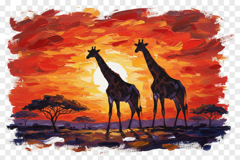Fauvist African Sunset with Giraffes