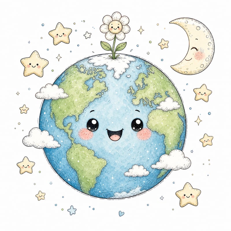 Cute Whimsical Planet Earth Clipart