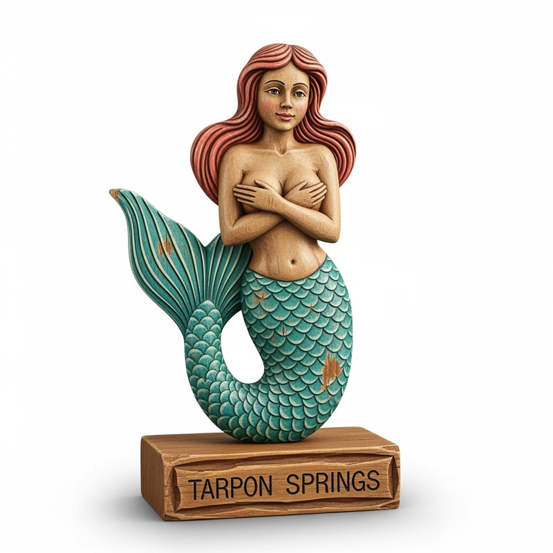 Carved-Wood Mermaid Figure