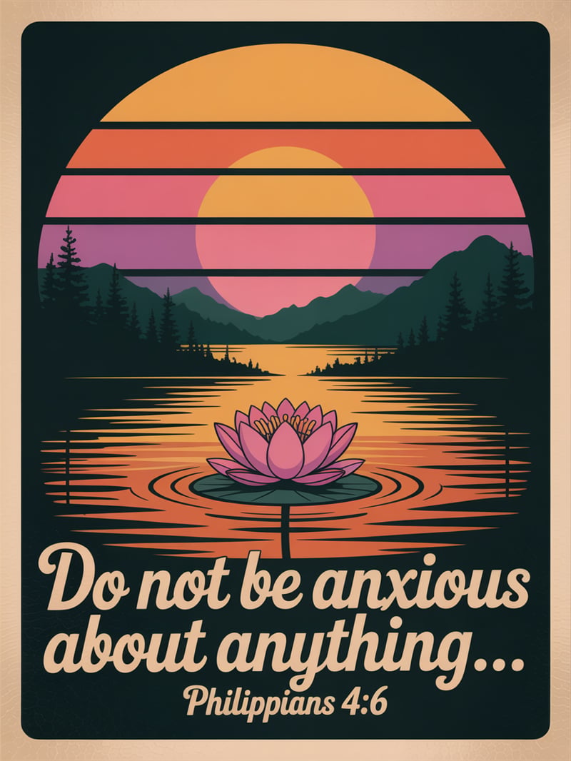 Retro Sunset with Quote and Lotus Design