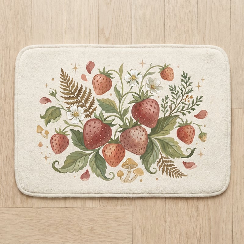 Strawberry Forest Bath Mat Illustration