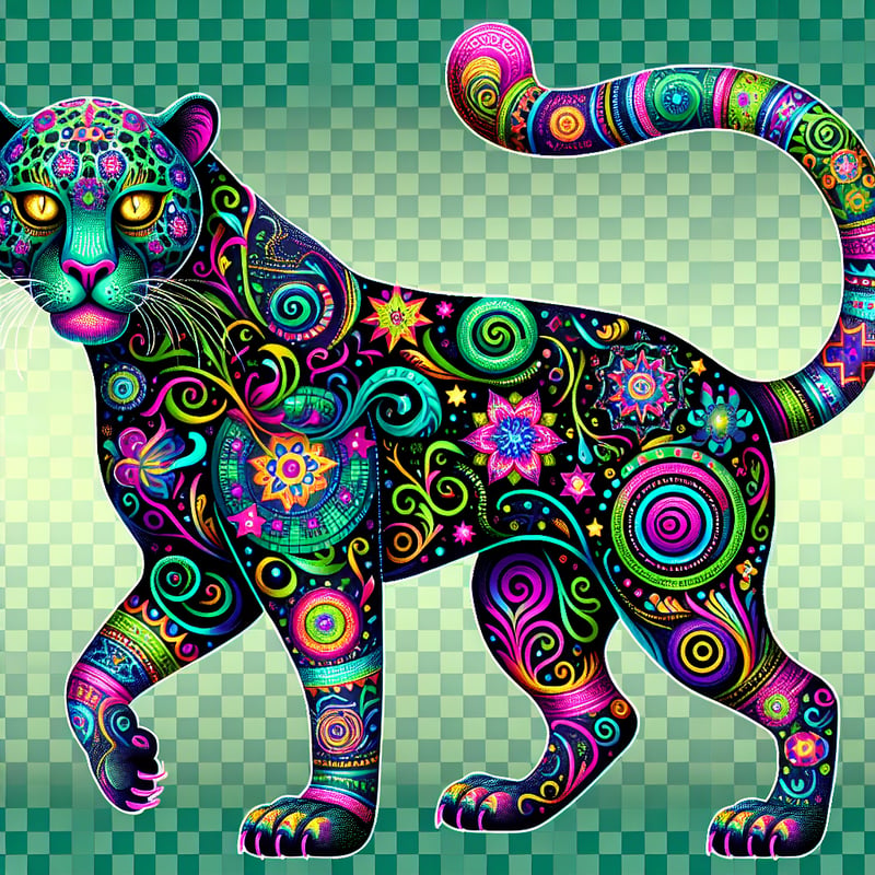 Neon Jaguar Alebrije Illustration