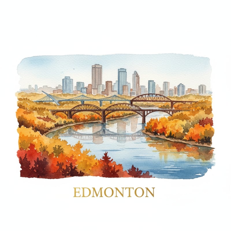 Watercolor of Edmonton River Valley