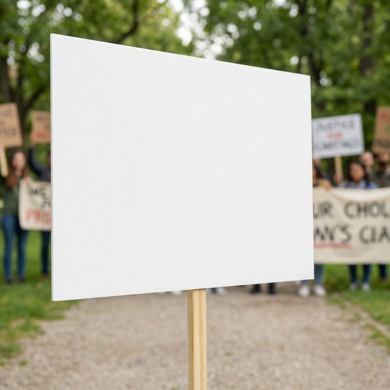 White Protest Sign Mockup on Wood Handle