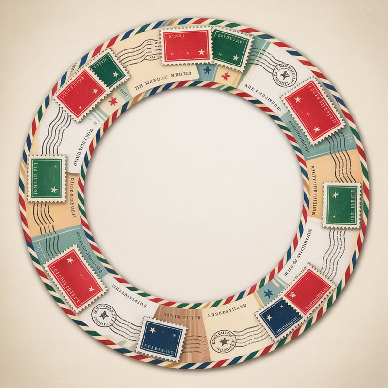 Antique Airmail Vintage Collage Wreath