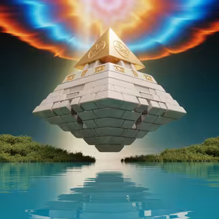 Floating Ancient Pyramid at Sunrise