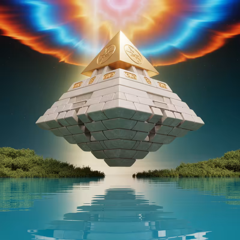 Floating Ancient Pyramid at Sunrise
