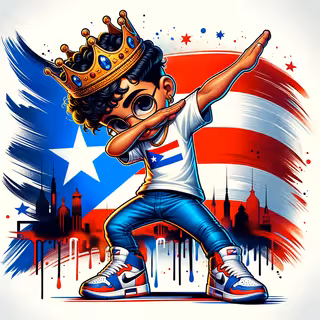 Hispanic Cartoon Dab with Puerto Rican Flag